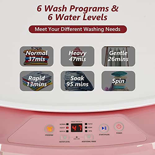 Giantex Portable Washing Machine, Full Automatic Washer and Dryer Combo 8lbs, 1.0 cu.ft 6 Programs 6 Water Levels Built-in Drain Pump, Top Load 2 in 1 Laundry Washer Apartment Dorm (Pink & White)