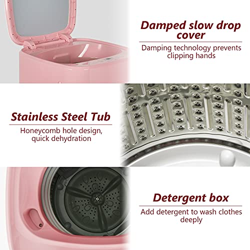 Giantex Portable Washing Machine, Full Automatic Washer and Dryer Combo 8lbs, 1.0 cu.ft 6 Programs 6 Water Levels Built-in Drain Pump, Top Load 2 in 1 Laundry Washer Apartment Dorm (Pink & White)