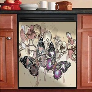 tup simple pattern of butterflies and flowers refrigerator magnets dishwasher door cover vinyl magnetic panel decal home decor 23 w x 26 h