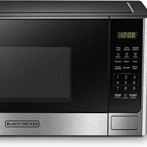 BLACK+DECKER Digital Microwave Oven with Turntable Push-Button Door, Child Safety Lock, Stainless Steel, 0.9 Cu Ft