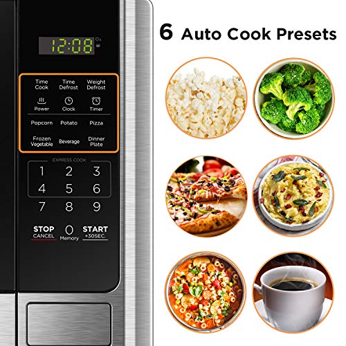BLACK+DECKER Digital Microwave Oven with Turntable Push-Button Door, Child Safety Lock, Stainless Steel, 0.9 Cu Ft