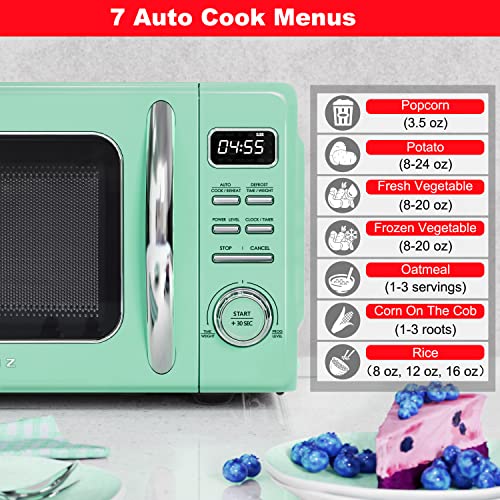 Galanz GLCMKZ07GNR07 Retro Countertop Microwave Oven with Auto Cook & Reheat, Defrost, Quick Start Functions, Easy Clean with Glass Turntable, Pull Handle.7 cu ft, Green