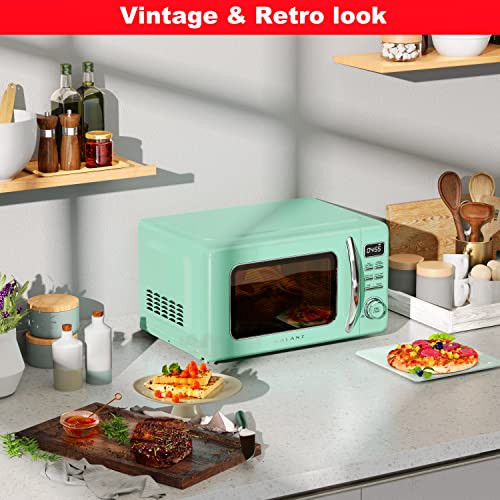 Galanz GLCMKZ07GNR07 Retro Countertop Microwave Oven with Auto Cook & Reheat, Defrost, Quick Start Functions, Easy Clean with Glass Turntable, Pull Handle.7 cu ft, Green