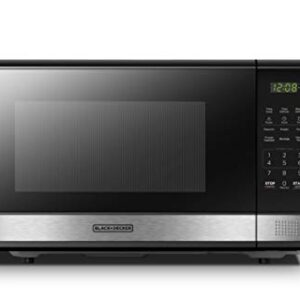 BLACK+DECKER EM031MB11 Digital Microwave Oven with Turntable Push-Button Door, Child Safety Lock, 1000W, 1.1cu.ft, Black & Stainless Steel, 1.1 Cu.ft