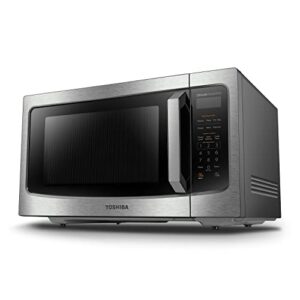 toshiba ml-em45pit(ss) countertop microwave oven with inverter technology, kitchen essentials, smart sensor, auto defrost, 1.6 cu ft, 13.6″ removable turntable, 33lb.&1350w, stainless steel