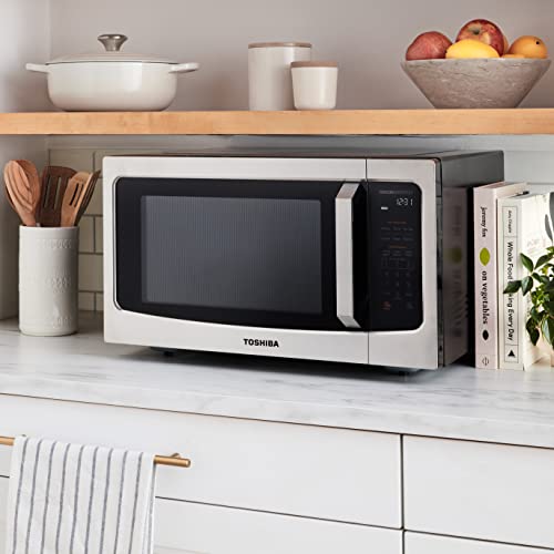 TOSHIBA ML-EM45PIT(SS) Countertop Microwave Oven With Inverter Technology, Kitchen Essentials, Smart Sensor, Auto Defrost, 1.6 Cu Ft, 13.6" Removable Turntable, 33lb.&1350W, Stainless Steel