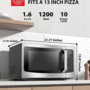 TOSHIBA ML-EM45PIT(SS) Countertop Microwave Oven With Inverter Technology, Kitchen Essentials, Smart Sensor, Auto Defrost, 1.6 Cu Ft, 13.6" Removable Turntable, 33lb.&1350W, Stainless Steel