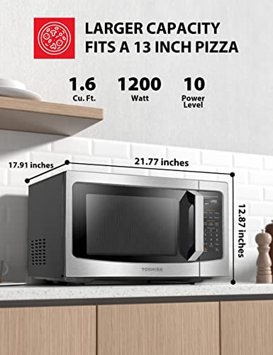 TOSHIBA ML-EM45PIT(SS) Countertop Microwave Oven With Inverter Technology, Kitchen Essentials, Smart Sensor, Auto Defrost, 1.6 Cu Ft, 13.6" Removable Turntable, 33lb.&1350W, Stainless Steel