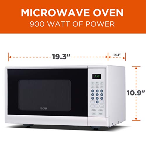 Commercial Chef CHM990W 900 Watt Counter Top Microwave Oven, 0.9 Cubic Feet, White Cabinet