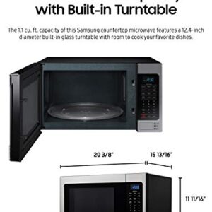 SAMSUNG 1.1 Cu Ft Countertop Microwave Oven w/ Grilling Element, Ceramic Enamel Interior, Auto Cook Options, 1000 Watt, MG11H2020CT/AA, Stainless Steel, Black w/ Mirror Finish