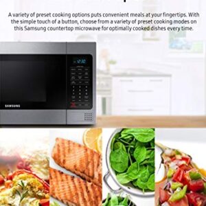 SAMSUNG 1.1 Cu Ft Countertop Microwave Oven w/ Grilling Element, Ceramic Enamel Interior, Auto Cook Options, 1000 Watt, MG11H2020CT/AA, Stainless Steel, Black w/ Mirror Finish