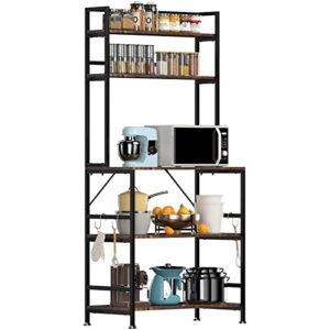 vevor kitchen baker’s rack, 5-tier microwave stand with 6 hooks utility storage shelf, industrial bakers racks for kitchens with storage, standing kitchen rack for home bar, coffee bar, dining room