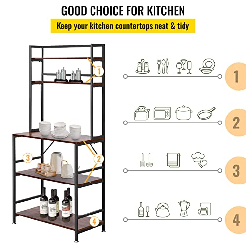 VEVOR Kitchen Baker's Rack, 5-Tier Microwave Stand with 6 Hooks Utility Storage Shelf, Industrial Bakers Racks for Kitchens with Storage, Standing Kitchen Rack for Home Bar, Coffee Bar, Dining Room