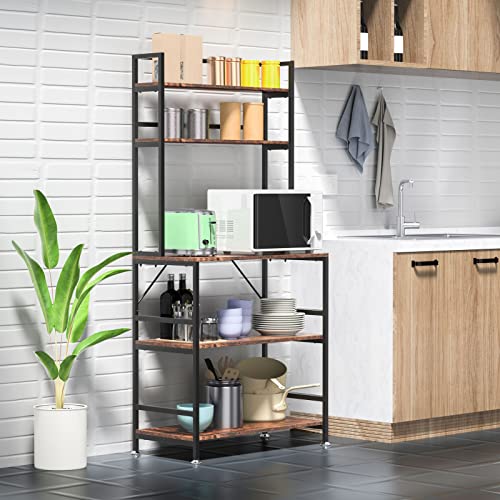 VEVOR Kitchen Baker's Rack, 5-Tier Microwave Stand with 6 Hooks Utility Storage Shelf, Industrial Bakers Racks for Kitchens with Storage, Standing Kitchen Rack for Home Bar, Coffee Bar, Dining Room