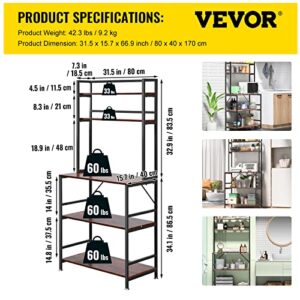 VEVOR Kitchen Baker's Rack, 5-Tier Microwave Stand with 6 Hooks Utility Storage Shelf, Industrial Bakers Racks for Kitchens with Storage, Standing Kitchen Rack for Home Bar, Coffee Bar, Dining Room