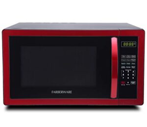 farberware classic fmo11ahtbkn 1.1 cu. ft. 1000-watt microwave oven with led lighting, metallic red