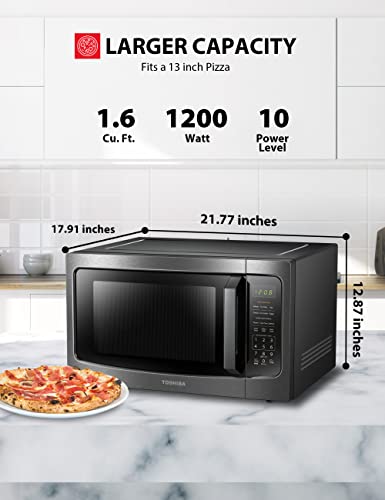 TOSHIBA ML-EM45P(BS) Countertop Microwave Oven with Smart Sensor and Position Memory Turntable, Memory Function, 1.6 Cu.ft with 13.6" Removable Turntable, Black Stainless Steel, 1200W