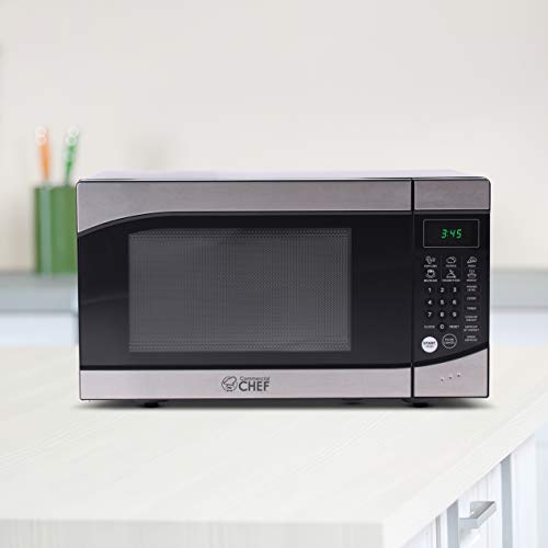 Countertop 0.9 Cubic Feet Microwave Oven, 900 Watt, Stainless Steel Front with Black Cabinet, Commercial Chef CHM009