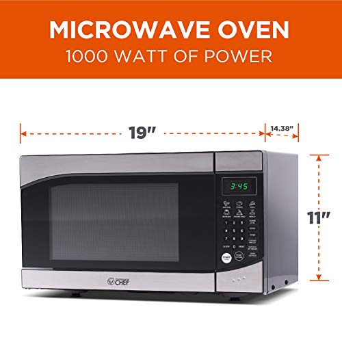 Countertop 0.9 Cubic Feet Microwave Oven, 900 Watt, Stainless Steel Front with Black Cabinet, Commercial Chef CHM009