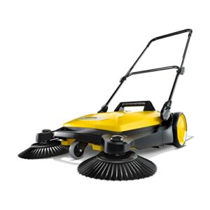 karcher s 4 twin walk-behind outdoor hand push floor sweeper – 5.25 gallon capacity, 26.8″ sweeping width, sweeps 26,000 square feet/hour