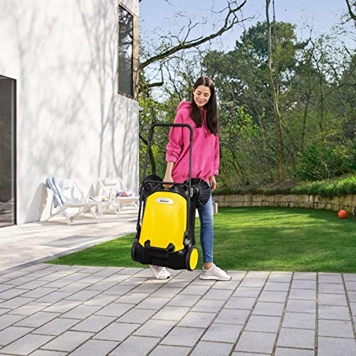 Karcher S 4 Twin Walk-Behind Outdoor Hand Push Floor Sweeper - 5.25 Gallon Capacity, 26.8" Sweeping Width, Sweeps 26,000 Square Feet/Hour