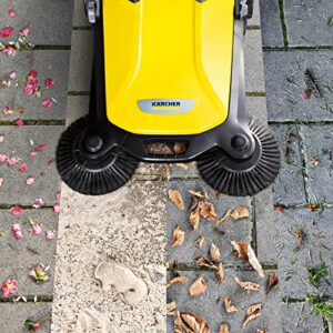 Karcher S 4 Twin Walk-Behind Outdoor Hand Push Floor Sweeper - 5.25 Gallon Capacity, 26.8" Sweeping Width, Sweeps 26,000 Square Feet/Hour