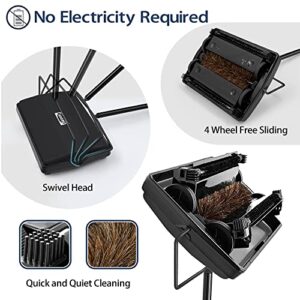 JEHONN Carpet Floor Sweeper Manual with Horsehair, Non Electric Quite Rug Roller Brush Push for Cleaning Pet Hair, Loose Debris, Lint (Black)