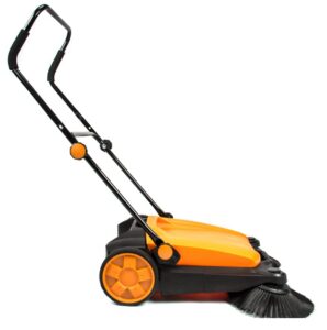 walk-behind manual push floor sweeper – 6.6 gallon capacity, 27.5″ sweeping width, sweeps 29,000 square feet/hour