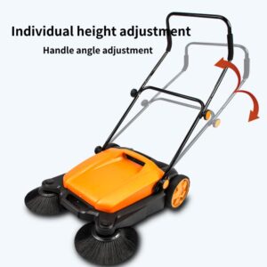 Walk-Behind Manual Push Floor Sweeper - 6.6 Gallon Capacity, 27.5" Sweeping Width, Sweeps 29,000 Square Feet/Hour