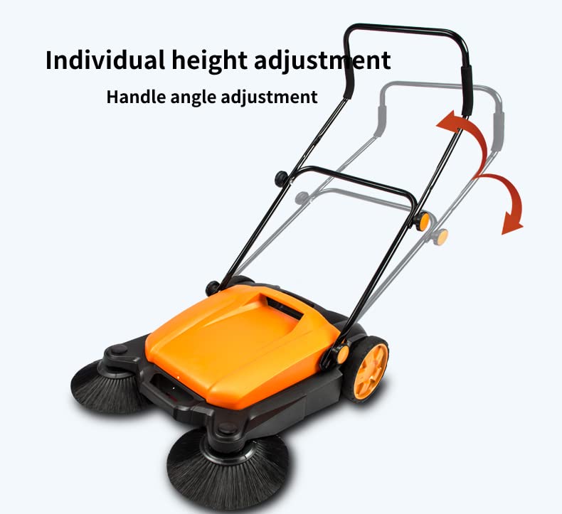 Walk-Behind Manual Push Floor Sweeper - 6.6 Gallon Capacity, 27.5" Sweeping Width, Sweeps 29,000 Square Feet/Hour