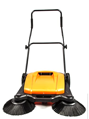 Walk-Behind Manual Push Floor Sweeper - 6.6 Gallon Capacity, 27.5" Sweeping Width, Sweeps 29,000 Square Feet/Hour