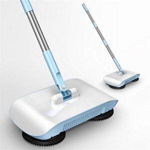 Radorock 3 in 1 Sweeper Vacuum Cleaner Hand Push Floor Cleaner,Upgrade Soft and Thick Brush + Microfiber Mop Easy to Use (Blue)