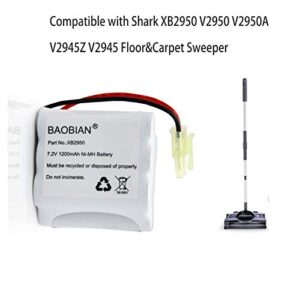 BAOBIAN XB2950 7.2V 1200mAh Ni-Mh Battery Pack Compatible with Shark V2950 V2950A V2945Z V2945 Floor & Carpet Sweeper