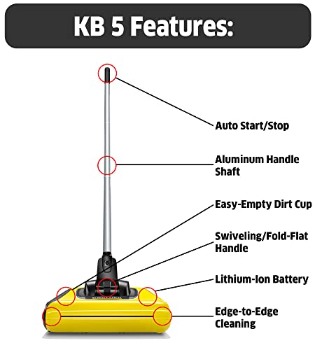 Karcher KB 5 Lightweight Multi-Surface Cordless Electric Floor Sweeper Broom - Ideal for Fur, Hair, Dirt, & Debris - 8.25" Cleaning Width, 30 Minute Runtime