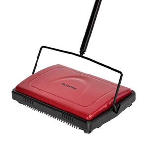 alpine industries triple brush floor & carpet sweeper – heavy duty & non electric multi-surface cleaner – easy manual sweeping for carpeted floors (red)