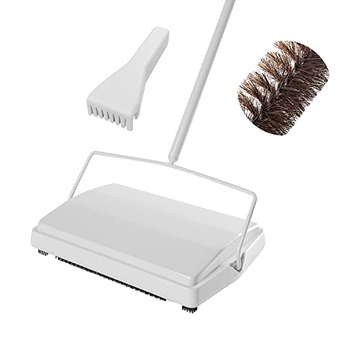 JEHONN Carpet Floor Sweeper with Horsehair, Non Electric Manual Sweeping, Rotor Brush Heavy Duty for Pet Hair Clean