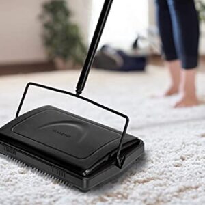 Alpine Industries Triple Brush Floor & Carpet Sweeper – Heavy Duty & Non Electric Multi-Surface Cleaner - Easy Manual Sweeping for Carpeted Floors - Black