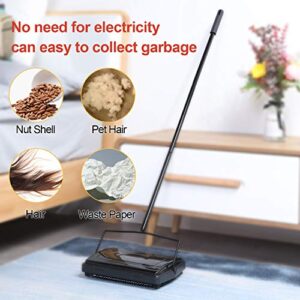 Yocada Carpet Sweeper Cleaner for Home Office Low Carpets Rugs Undercoat Carpets Pet Hair Dust Scraps Paper Small Rubbish Cleaning with a Brush Black
