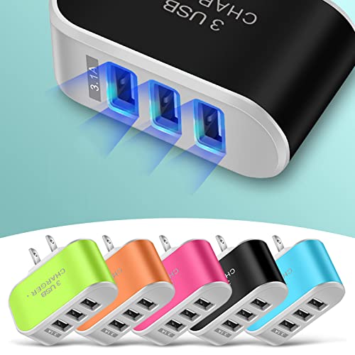 SuanlaTDS Luminous 3-Port Charger Charging Head,Macaron Color Portable Charging Head for Bedroom Home Office Travel (Black)