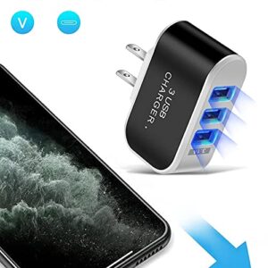 SuanlaTDS Luminous 3-Port Charger Charging Head,Macaron Color Portable Charging Head for Bedroom Home Office Travel (Black)