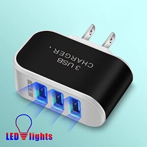 SuanlaTDS Luminous 3-Port Charger Charging Head,Macaron Color Portable Charging Head for Bedroom Home Office Travel (Black)