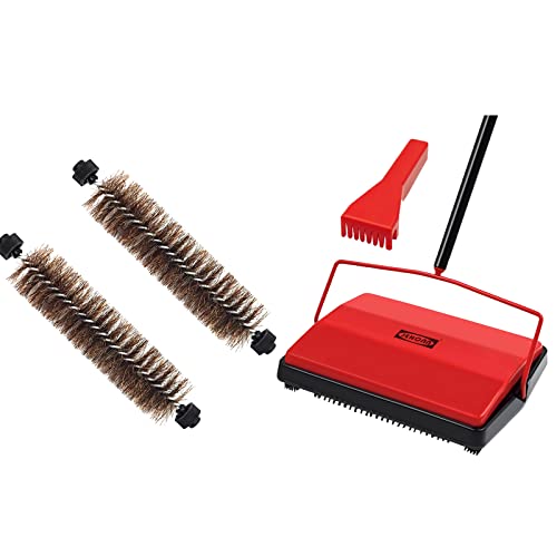 JEHONN Carpet Floor Sweeper Manual with Horsehair,2 Packs Carpet Floor Sweeper Replacement Horsehair Brush