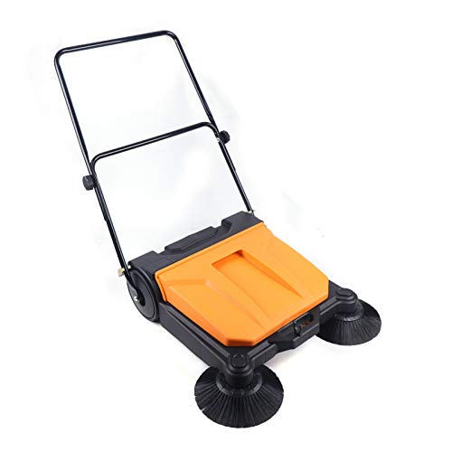 26" Hand Push Double Brush Pavement Sweeper Walk-Behind Sweeping Cleaning Tool, Walk Behind Push Sweeper, Commercial Industrial Floor Boards Clean, Brooms Floor Cleaning of Dust Litter Grass