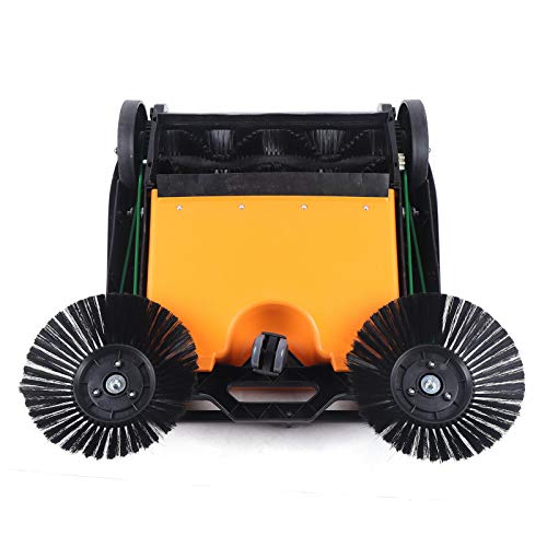 26" Hand Push Double Brush Pavement Sweeper Walk-Behind Sweeping Cleaning Tool, Walk Behind Push Sweeper, Commercial Industrial Floor Boards Clean, Brooms Floor Cleaning of Dust Litter Grass