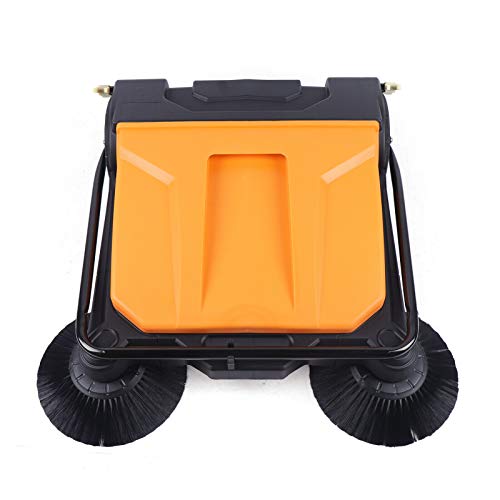 26" Hand Push Double Brush Pavement Sweeper Walk-Behind Sweeping Cleaning Tool, Walk Behind Push Sweeper, Commercial Industrial Floor Boards Clean, Brooms Floor Cleaning of Dust Litter Grass