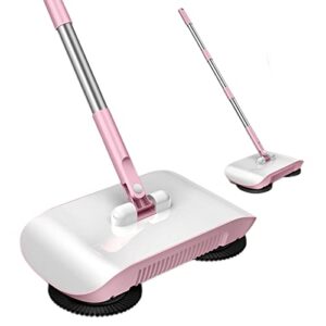 ybrag family-style hand-push sweeper, hand push floor cleaner, 3 in 1 sweeper cleaning machine, microfiber mop easy to use, carpet sweeper cleaner for home office (color : pink, size : with a rag)