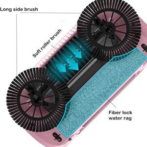 YBRAG Family-Style Hand-Push Sweeper, Hand Push Floor Cleaner, 3 in 1 Sweeper Cleaning Machine, Microfiber Mop Easy to Use, Carpet Sweeper Cleaner for Home Office (Color : Pink, Size : with a rag)