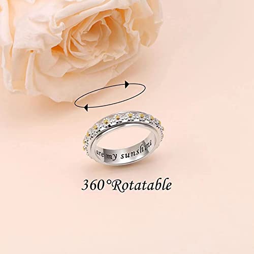 SuanlaTDS Daisy Rotating Ring Double,Fashion Trend Flower Full Diamond Zircon Ring Ladies Jewelry Diamond Gift for Her and Mom (9)