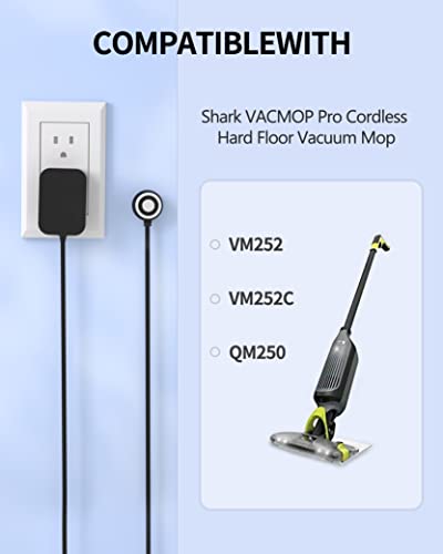 Charger Fit for Shark Cordless Hard Floor Vacuum Mop VM252 VM252C QM250,6.0Ft Extra Long DC Supply Shark VM252 Magnetic Charger