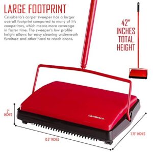 Casabella Floor & Carpet Sweeper Manual Non Electric Cleaner - Red